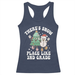 Christmas Teacher Racerback Tank Top Theres Snow Place Like 2nd Grade Merry Xmas Retro Groovy TS02 Navy Print Your Wear