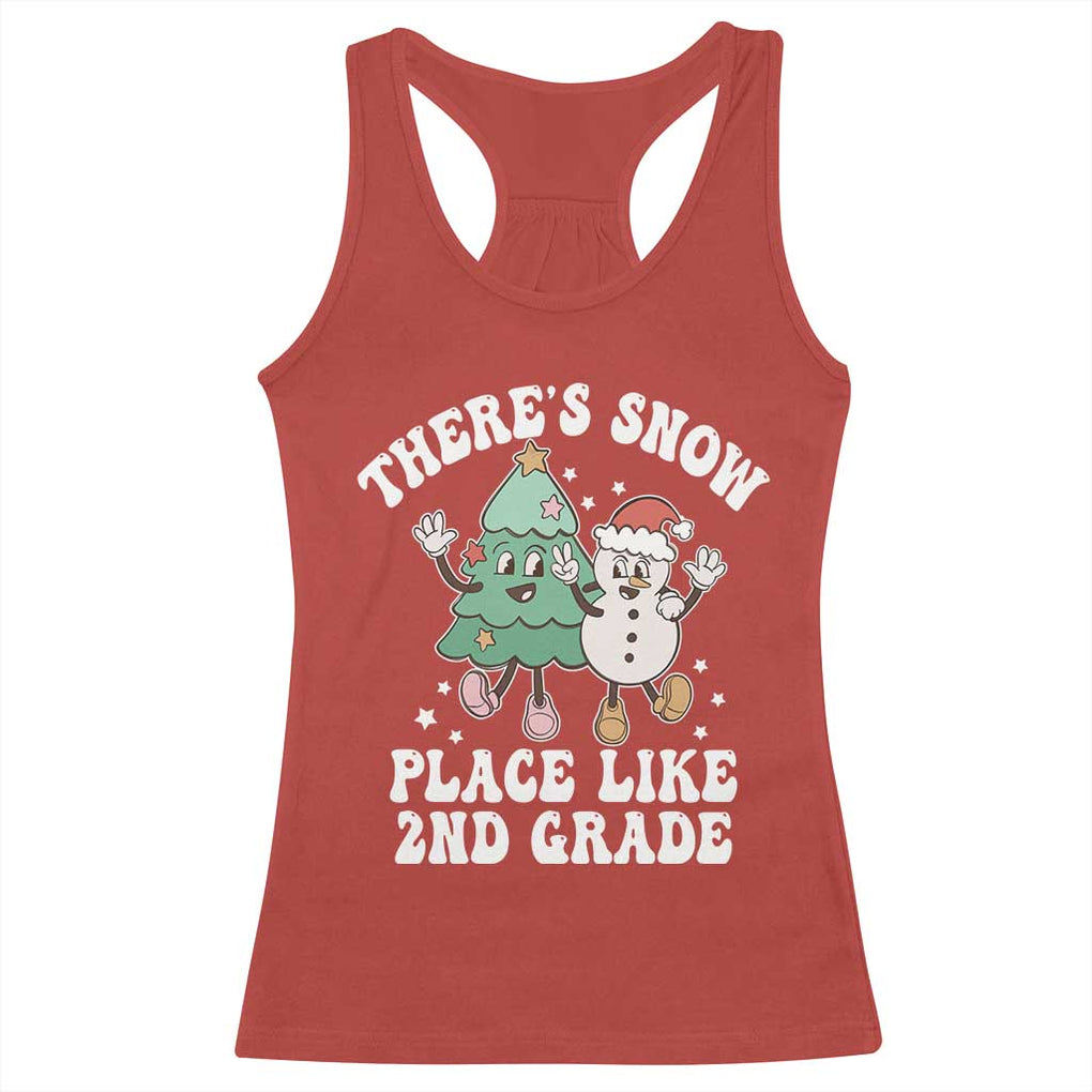Christmas Teacher Racerback Tank Top Theres Snow Place Like 2nd Grade Merry Xmas Retro Groovy TS02 Red Print Your Wear
