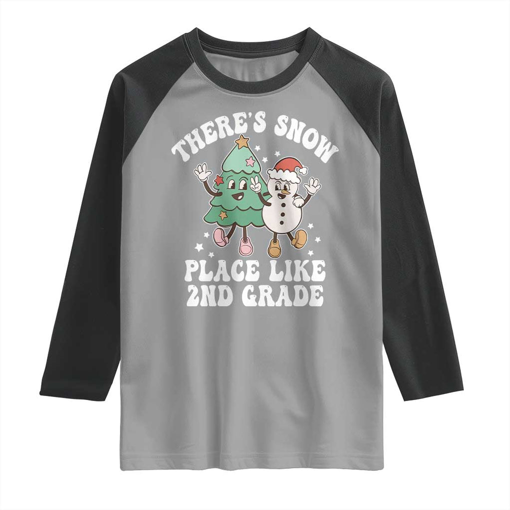 Christmas Teacher Raglan Shirt Theres Snow Place Like 2nd Grade Merry Xmas Retro Groovy TS02 Sport Gray Black Print Your Wear