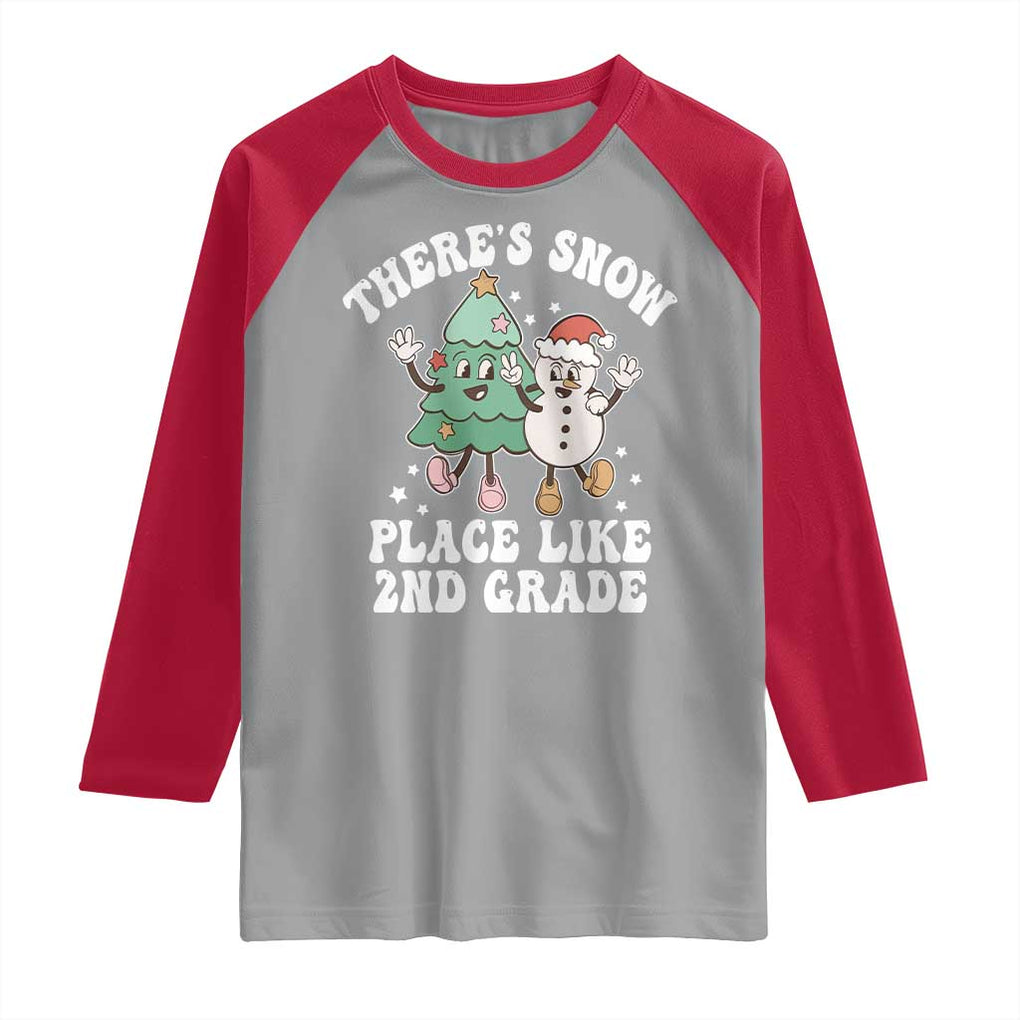 Christmas Teacher Raglan Shirt Theres Snow Place Like 2nd Grade Merry Xmas Retro Groovy TS02 Sport Gray Red Print Your Wear