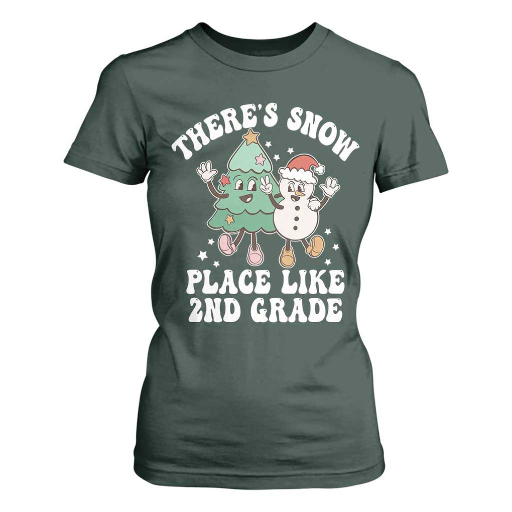 Christmas Teacher T Shirt For Women Theres Snow Place Like 2nd Grade Merry Xmas Retro Groovy TS02 Dark Forest Green Print Your Wear