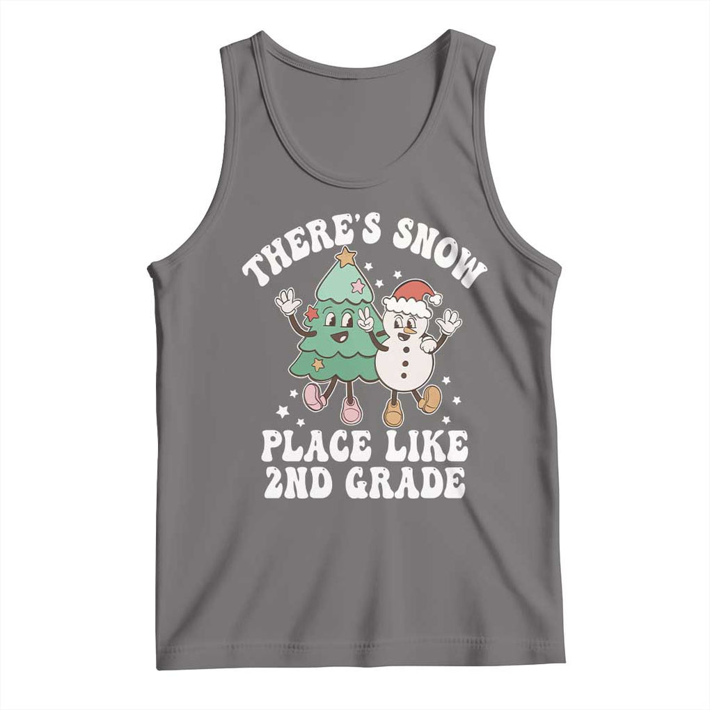 Christmas Teacher Tank Top Theres Snow Place Like 2nd Grade Merry Xmas Retro Groovy TS02 Deep Heather Print Your Wear