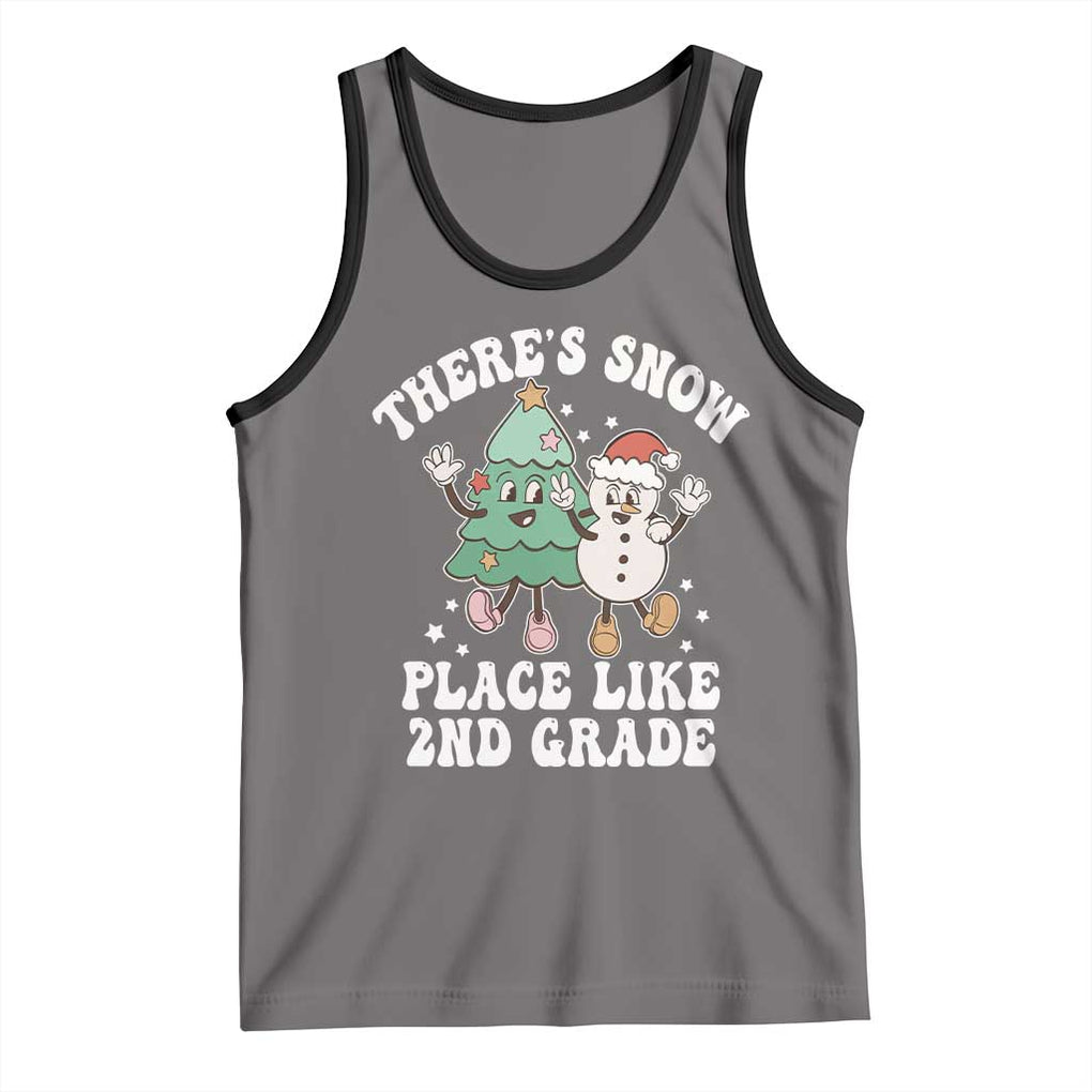Christmas Teacher Tank Top Theres Snow Place Like 2nd Grade Merry Xmas Retro Groovy TS02 Deep Heather Black Print Your Wear