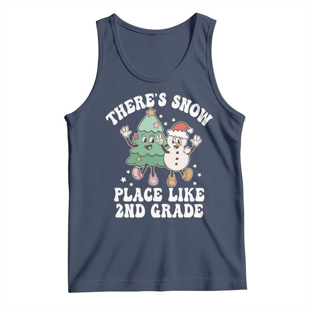 Christmas Teacher Tank Top Theres Snow Place Like 2nd Grade Merry Xmas Retro Groovy TS02 Navy Print Your Wear