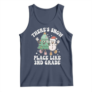 Christmas Teacher Tank Top Theres Snow Place Like 2nd Grade Merry Xmas Retro Groovy TS02 Navy Print Your Wear