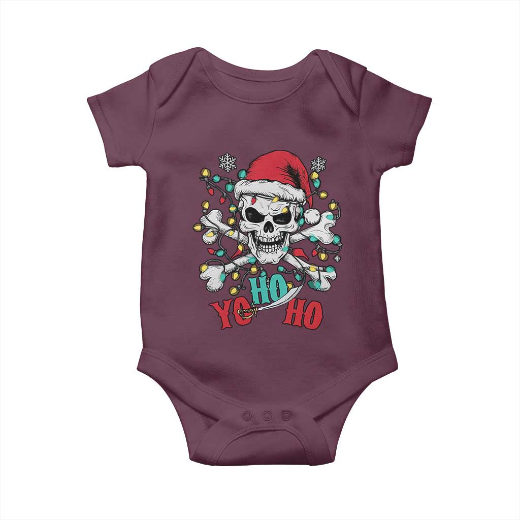 Christmas Pirate Skull Baby Onesie Yo Ho Ho Boat Cruise Xmas Crossbones TS02 Maroon Print Your Wear