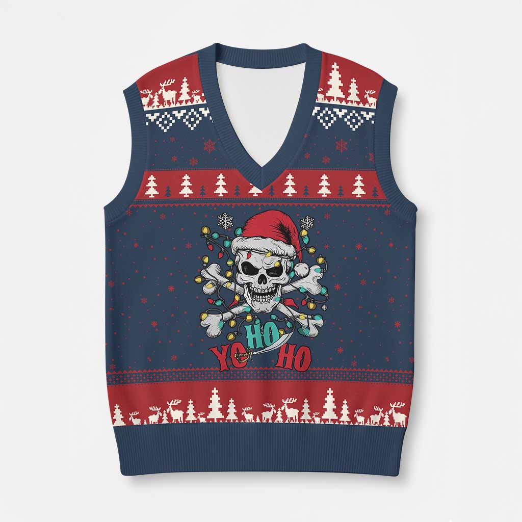 Xmas Pirate Skull V-Neck Knit Sweater Vest Yo Ho Ho Boat Cruise Xmas Crossbones TS02 Navy Red Print Your Wear