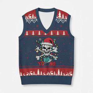 Xmas Pirate Skull V-Neck Knit Sweater Vest Yo Ho Ho Boat Cruise Xmas Crossbones TS02 Navy Red Print Your Wear
