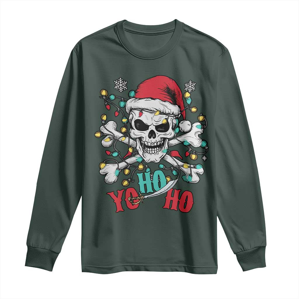 Christmas Pirate Skull Long Sleeve Shirt Yo Ho Ho Boat Cruise Xmas Crossbones TS02 Dark Forest Green Print Your Wear