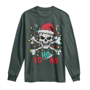 Christmas Pirate Skull Long Sleeve Shirt Yo Ho Ho Boat Cruise Xmas Crossbones TS02 Dark Forest Green Print Your Wear