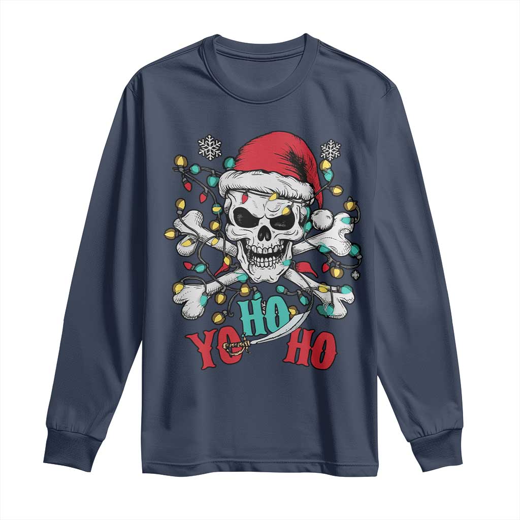 Christmas Pirate Skull Long Sleeve Shirt Yo Ho Ho Boat Cruise Xmas Crossbones TS02 Navy Print Your Wear