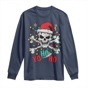 Christmas Pirate Skull Long Sleeve Shirt Yo Ho Ho Boat Cruise Xmas Crossbones TS02 Navy Print Your Wear