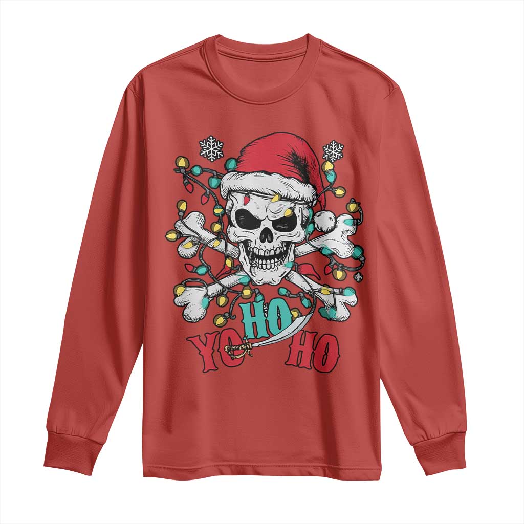 Christmas Pirate Skull Long Sleeve Shirt Yo Ho Ho Boat Cruise Xmas Crossbones TS02 Red Print Your Wear