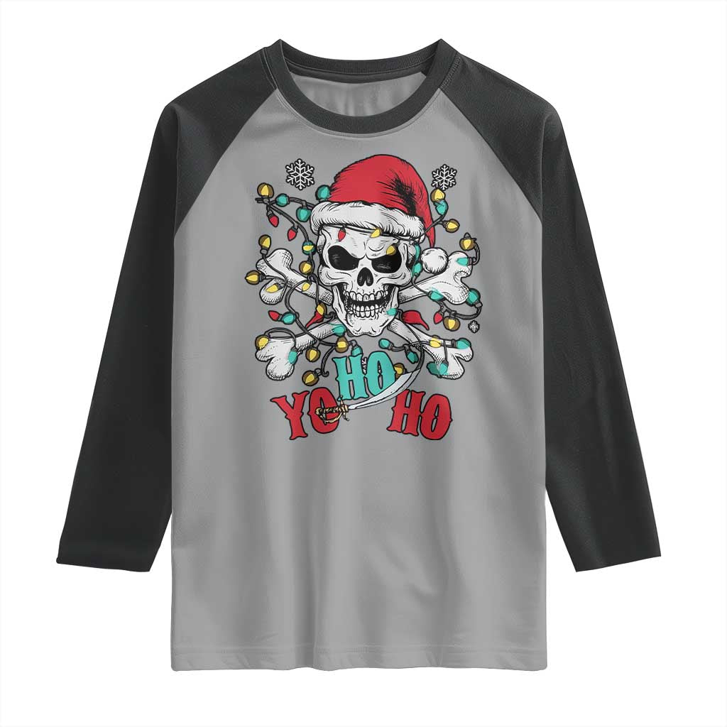 Christmas Pirate Skull Raglan Shirt Yo Ho Ho Boat Cruise Xmas Crossbones TS02 Sport Gray Black Print Your Wear