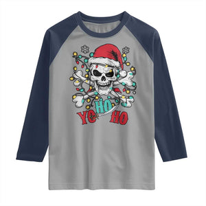 Christmas Pirate Skull Raglan Shirt Yo Ho Ho Boat Cruise Xmas Crossbones TS02 Sport Gray Navy Print Your Wear