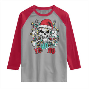 Christmas Pirate Skull Raglan Shirt Yo Ho Ho Boat Cruise Xmas Crossbones TS02 Sport Gray Red Print Your Wear