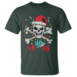 Christmas Pirate Skull T Shirt Yo Ho Ho Boat Cruise Xmas Crossbones TS02 Dark Forest Green Print Your Wear
