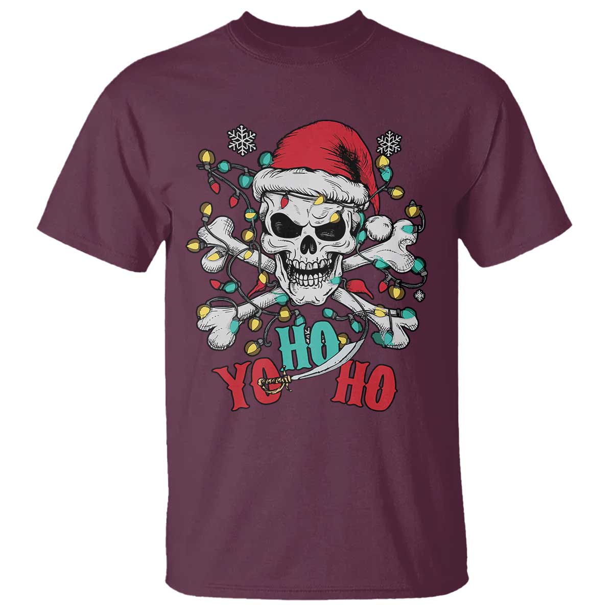 Christmas Pirate Skull T Shirt Yo Ho Ho Boat Cruise Xmas Crossbones TS02 Maroon Print Your Wear