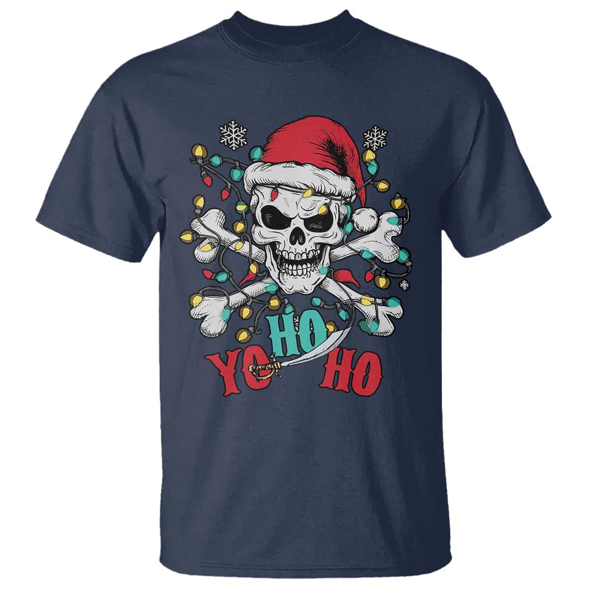 Christmas Pirate Skull T Shirt Yo Ho Ho Boat Cruise Xmas Crossbones TS02 Navy Print Your Wear