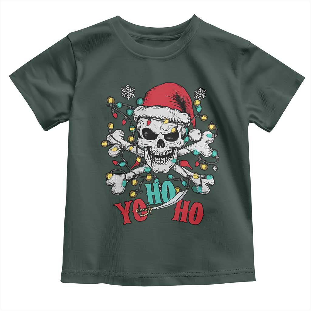 Christmas Pirate Skull Toddler T Shirt Yo Ho Ho Boat Cruise Xmas Crossbones TS02 Dark Forest Green Print Your Wear
