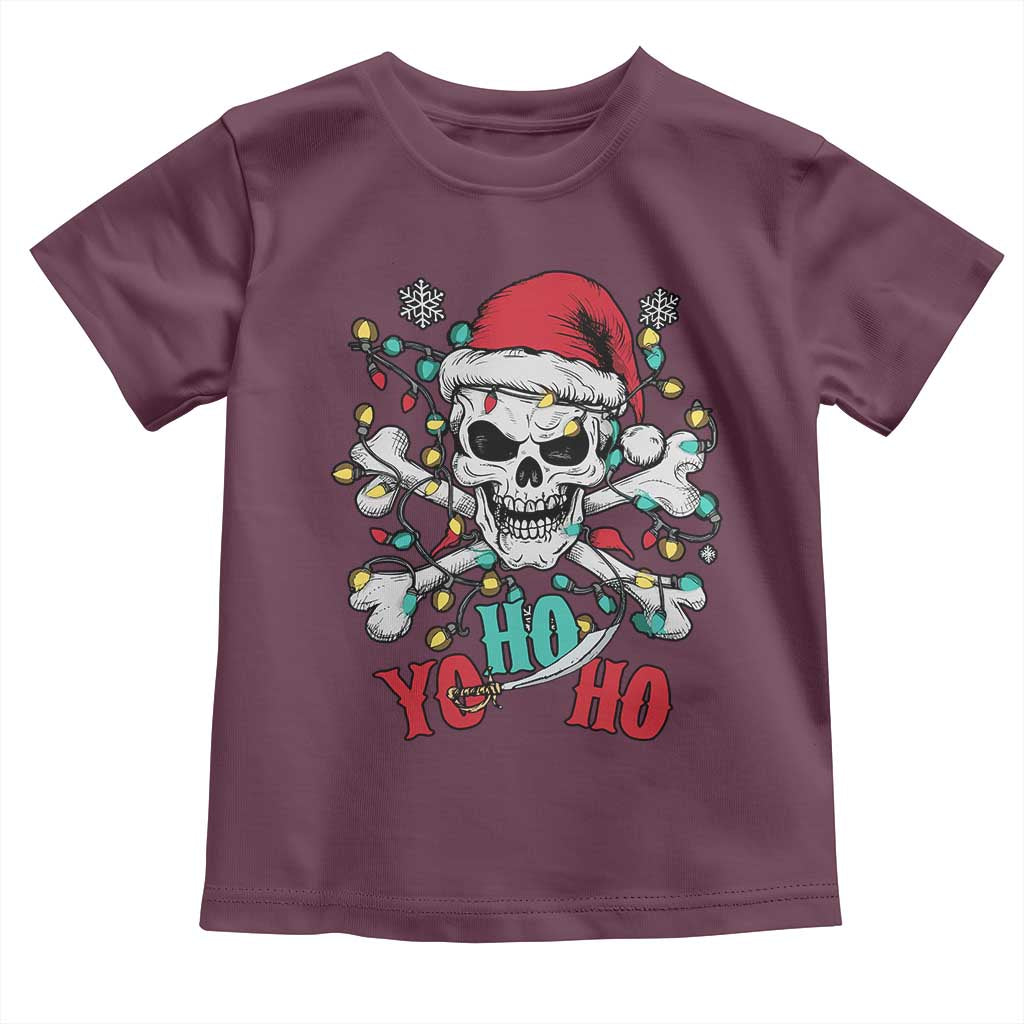 Christmas Pirate Skull Toddler T Shirt Yo Ho Ho Boat Cruise Xmas Crossbones TS02 Maroon Print Your Wear