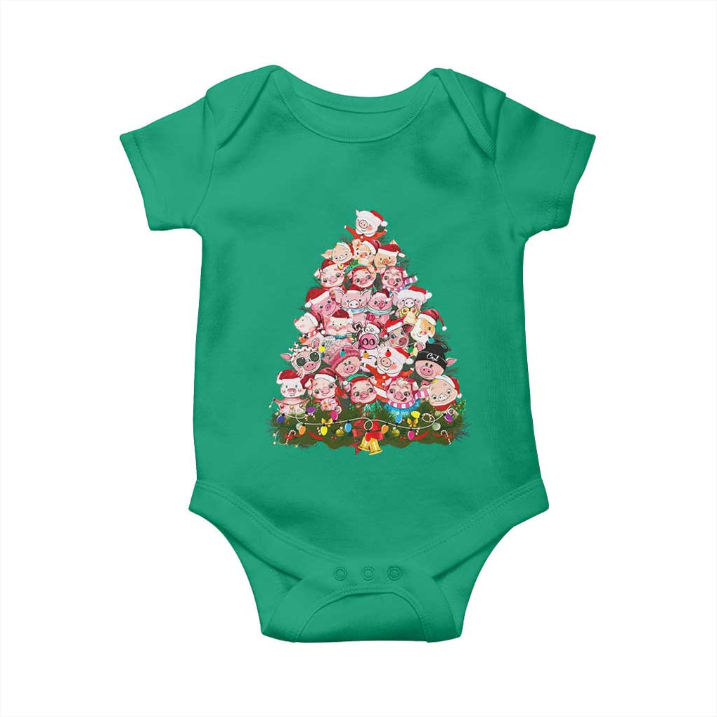 Cute Pink Pigs Christmas Tree Baby Onesie Funny Farmer Xmas Lights Festive Vibe TS02 Irish Green Print Your Wear