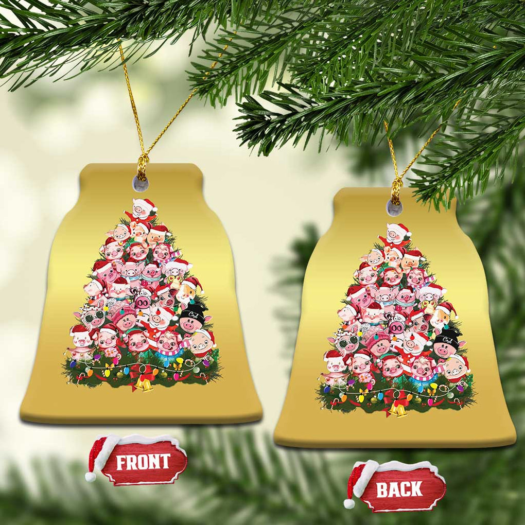 Cute Pink Pigs Xmas Tree Christmas Ornament Funny Farmer Xmas Lights Festive Vibe TS02 Bell Flake Gold Print Your Wear