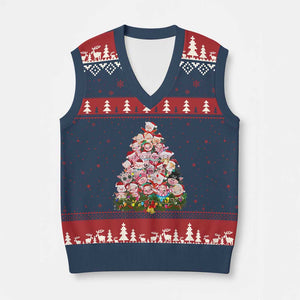Cute Pink Pigs Xmas Tree V-Neck Knit Sweater Vest Funny Farmer Xmas Lights Festive Vibe TS02 Navy Red Print Your Wear
