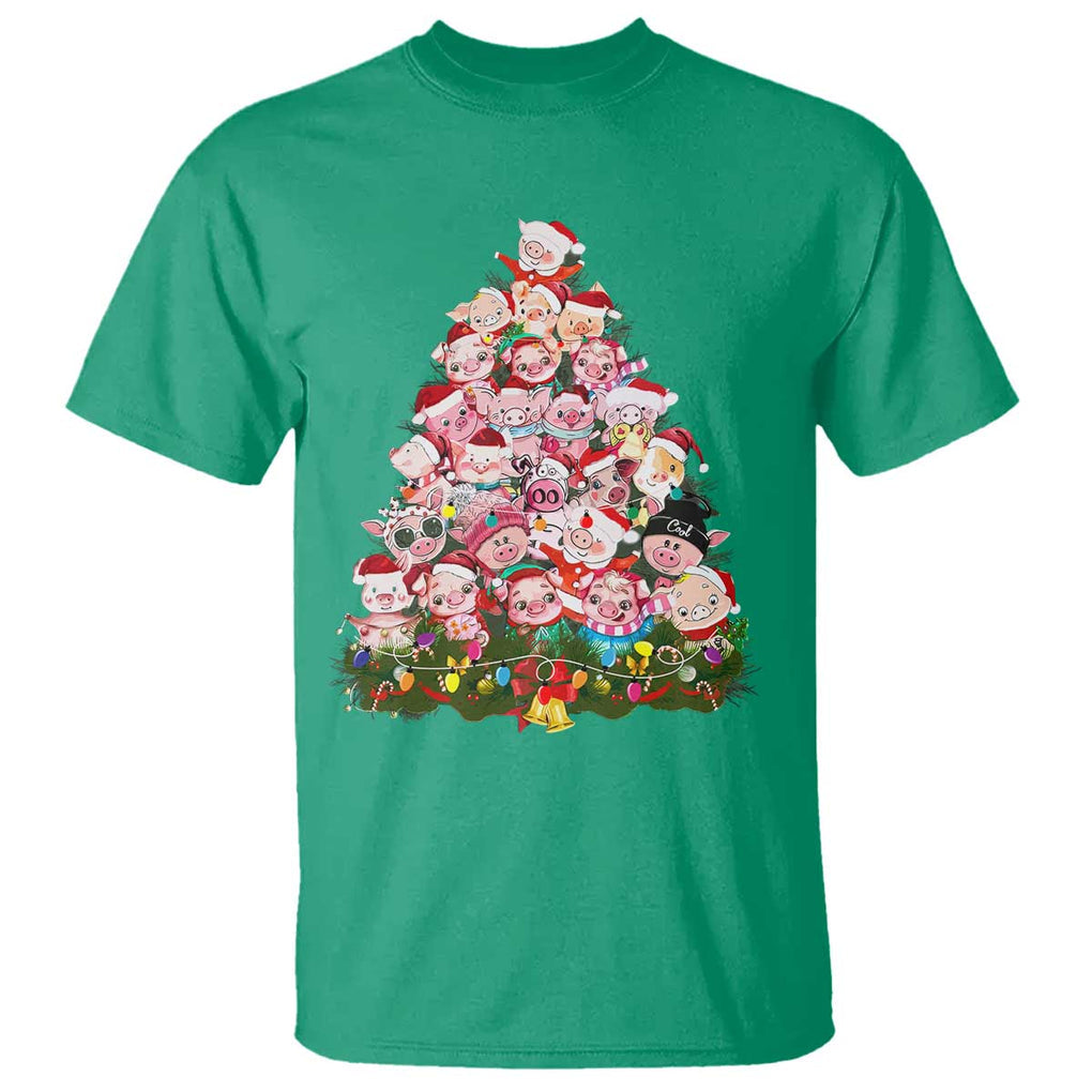 Cute Pink Pigs Christmas Tree T Shirt Funny Farmer Xmas Lights Festive Vibe TS02 Irish Green Print Your Wear