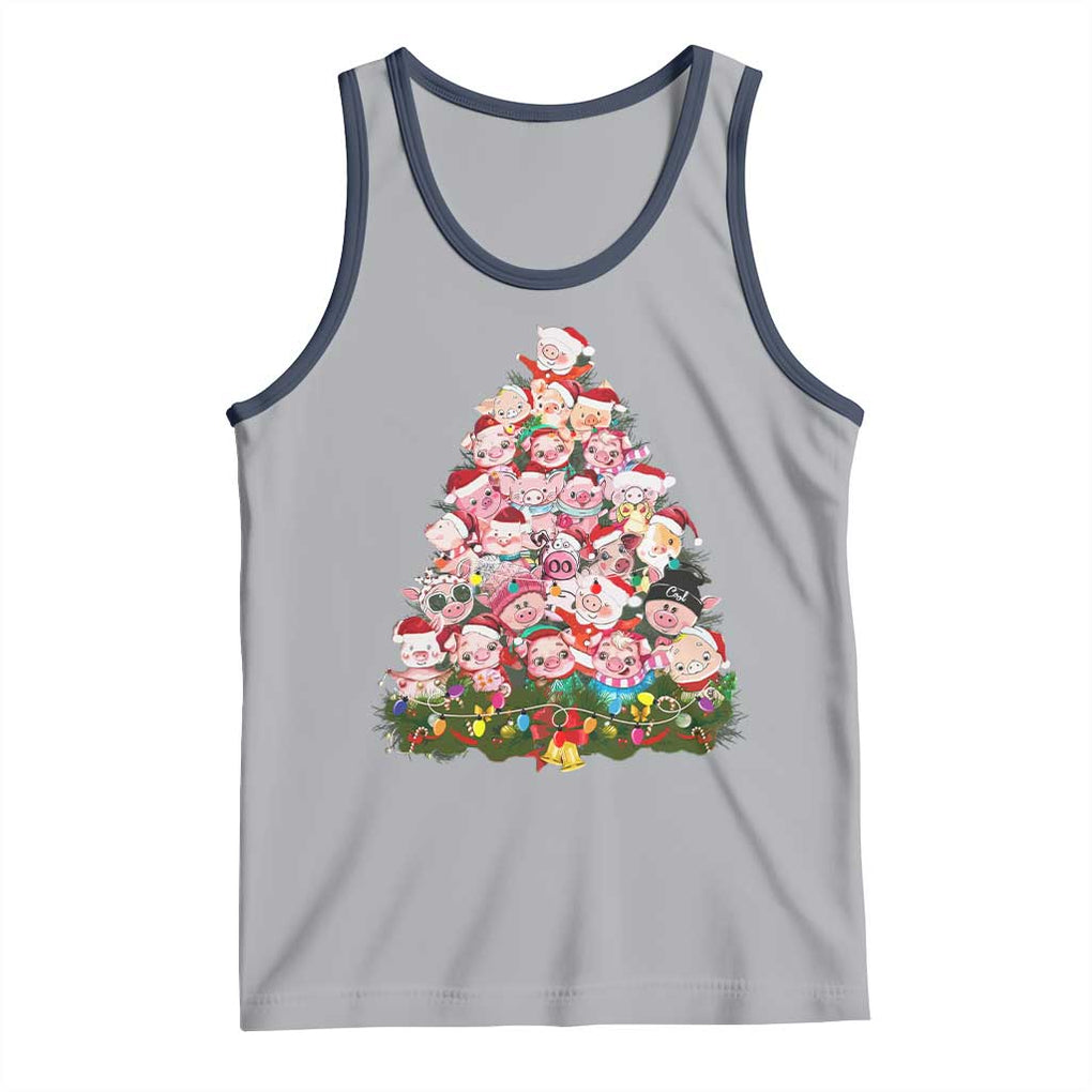 Cute Pink Pigs Christmas Tree Tank Top Funny Farmer Xmas Lights Festive Vibe TS02 Athletic Heather Navy Print Your Wear