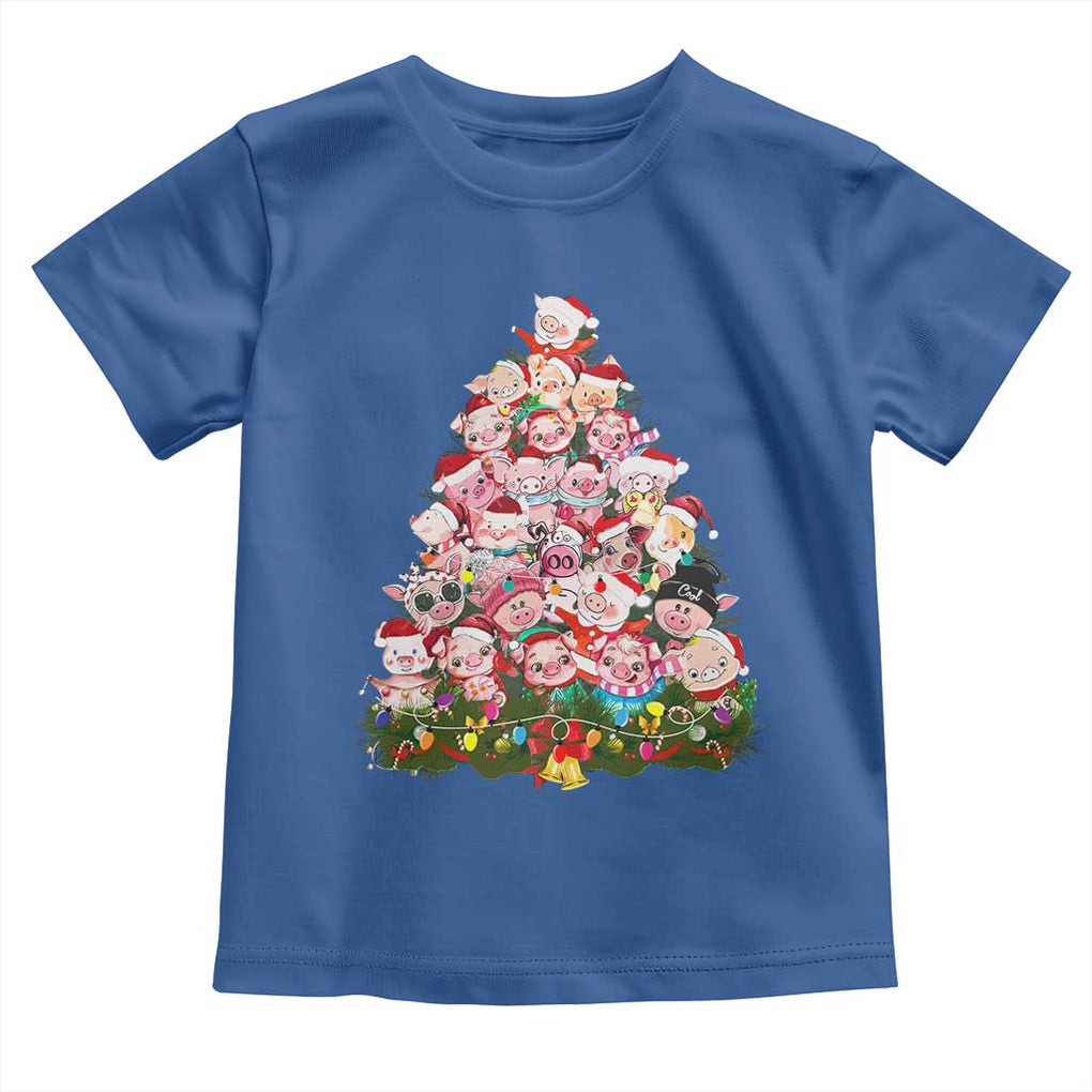 Cute Pink Pigs Christmas Tree Toddler T Shirt Funny Farmer Xmas Lights Festive Vibe TS02 Royal Blue Print Your Wear