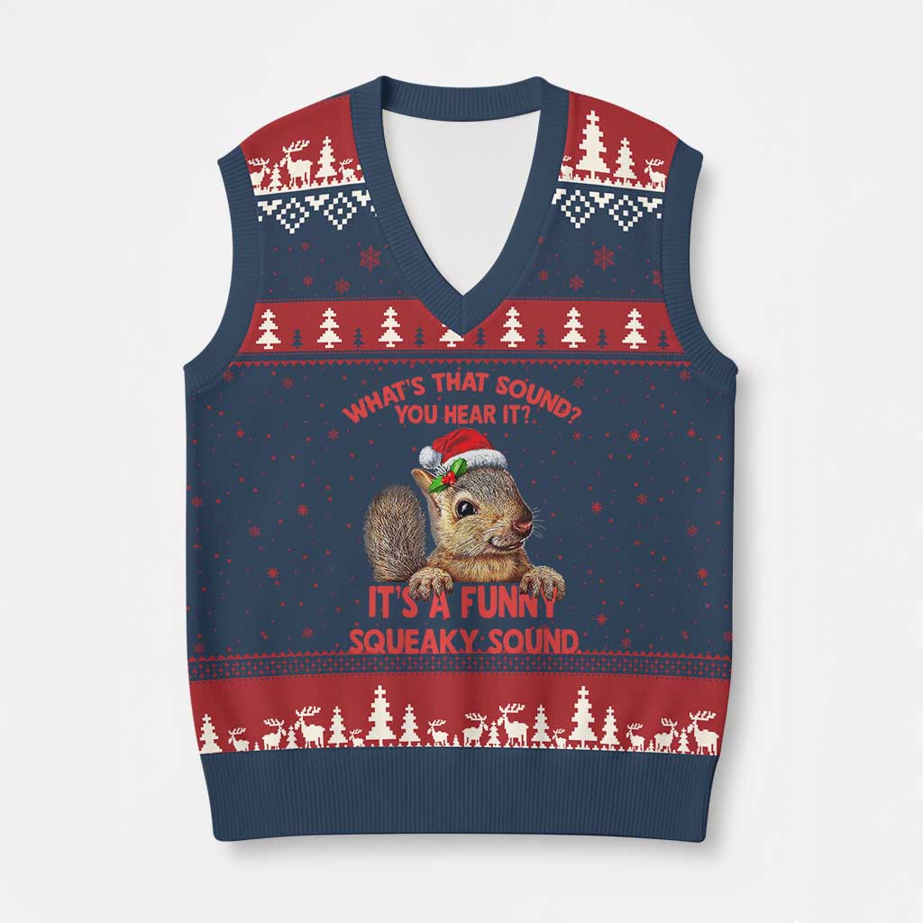 Xmas Squirrel V-Neck Knit Sweater Vest It's A Funny Squeaky Sound Xmas Things TS02 Navy Red Print Your Wear