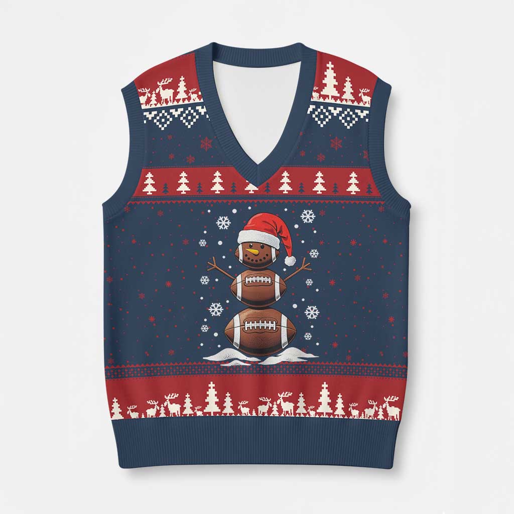 Xmas Football V-Neck Knit Sweater Vest Rugby Snowman Xmas Festive Holiday Sports TS02 Navy Red Print Your Wear