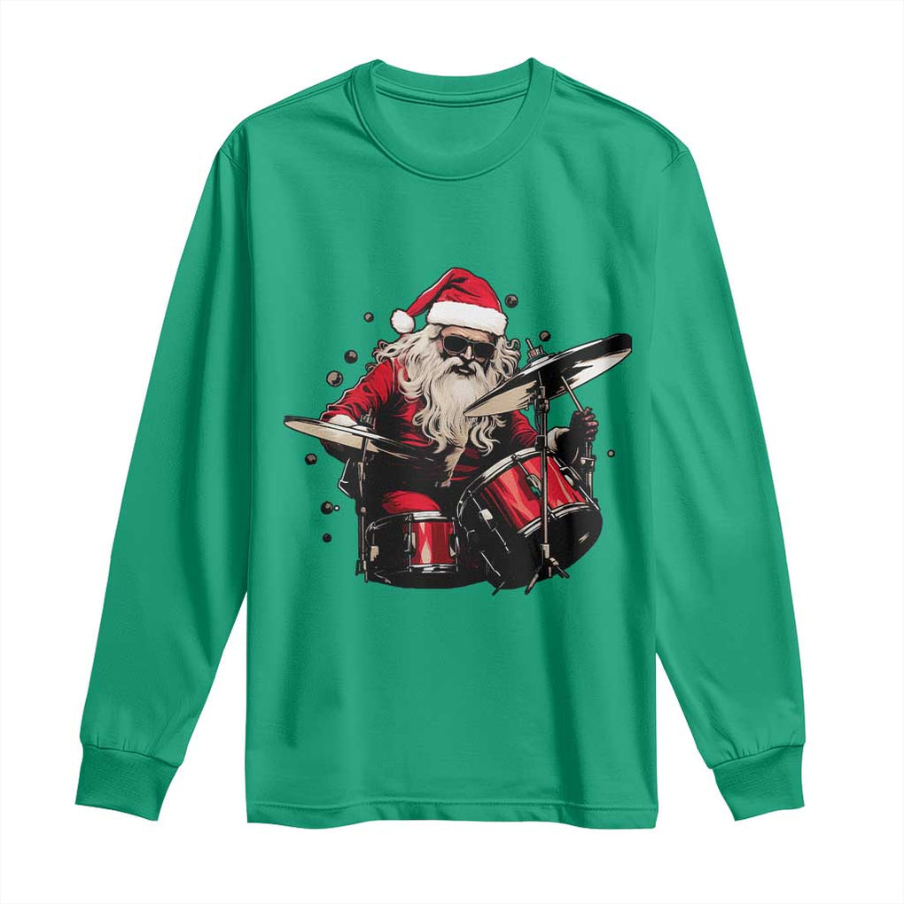 Funny Rock'n Roll Santa Claus Long Sleeve Shirt Cool Drummer Festive Christmas TS02 Irish Green Print Your Wear