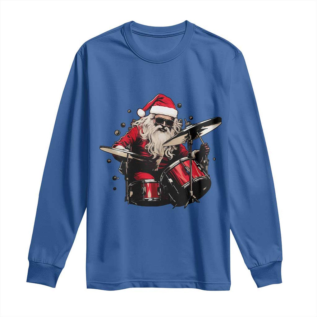 Funny Rock'n Roll Santa Claus Long Sleeve Shirt Cool Drummer Festive Christmas TS02 Royal Blue Print Your Wear