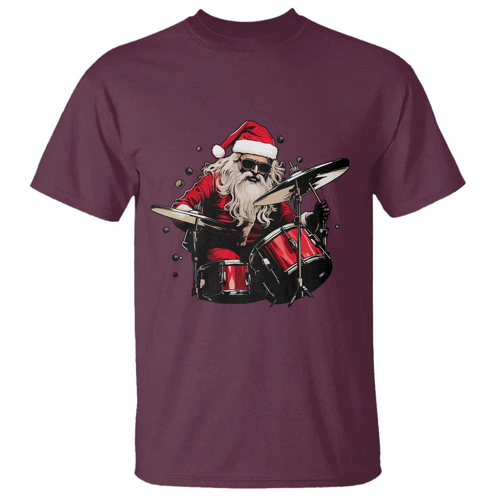 Funny Rock'n Roll Santa Claus T Shirt Cool Drummer Festive Christmas TS02 Maroon Print Your Wear