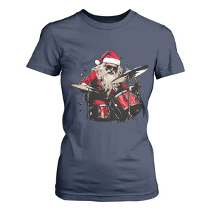 Funny Rock'n Roll Santa Claus T Shirt For Women Cool Drummer Festive Christmas TS02 Navy Print Your Wear