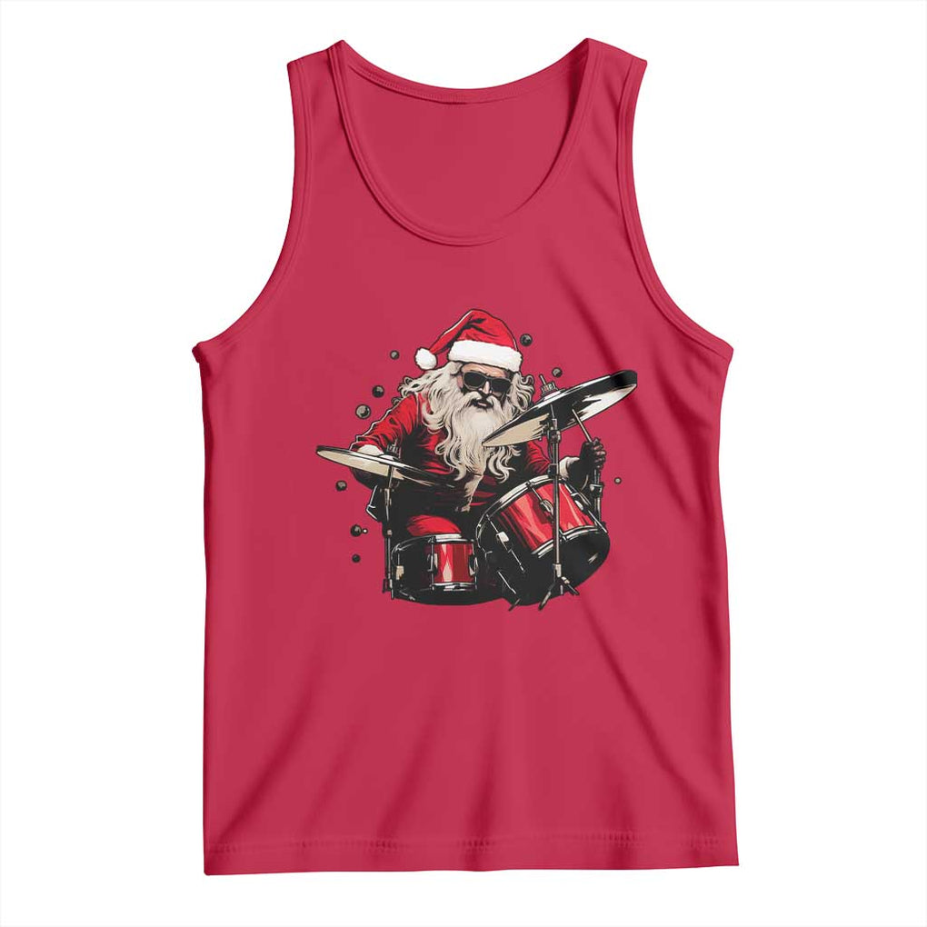 Funny Rock'n Roll Santa Claus Tank Top Cool Drummer Festive Christmas TS02 Red Print Your Wear