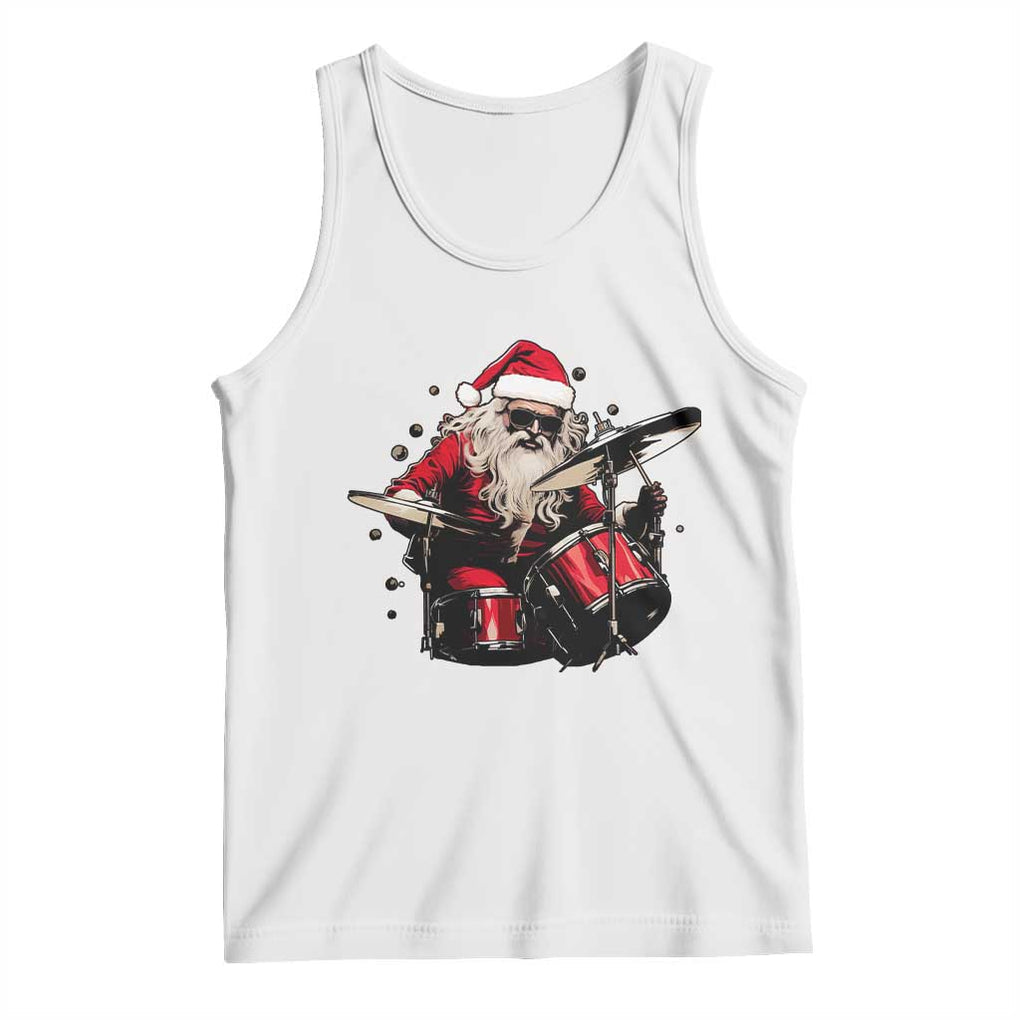 Funny Rock'n Roll Santa Claus Tank Top Cool Drummer Festive Christmas TS02 White Print Your Wear