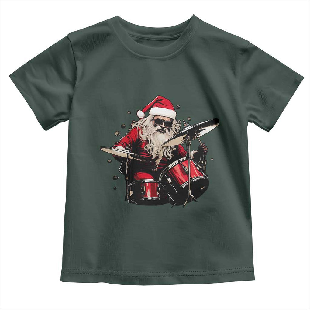 Funny Rock'n Roll Santa Claus Toddler T Shirt Cool Drummer Festive Christmas TS02 Dark Forest Green Print Your Wear