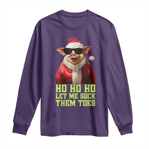 Funny Pig Santa Long Sleeve Shirt Ho Ho Ho Let Me Suck Them Toes Weird Festive Christmas TS02 Purple Print Your Wear