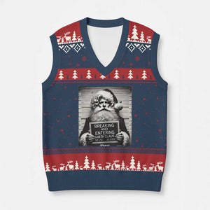 Funny Santa Mugshot V-Neck Knit Sweater Vest Naughty Xmas Festive Vibe TS02 Navy Red Print Your Wear