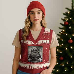 Funny Santa Mugshot V-Neck Knit Sweater Vest Naughty Xmas Festive Vibe TS02 Red Beige Print Your Wear