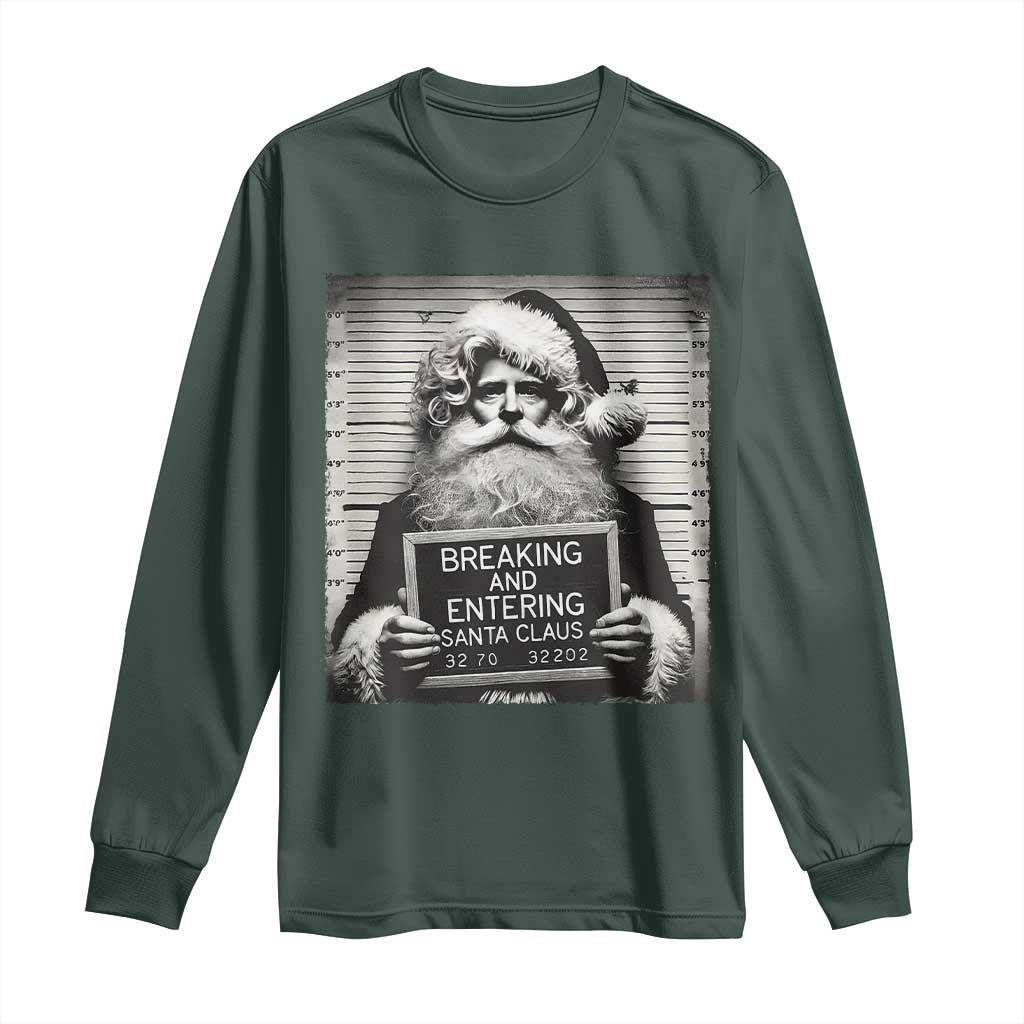 Funny Santa Mugshot Long Sleeve Shirt Naughty Christmas Festive Vibe TS02 Dark Forest Green Print Your Wear