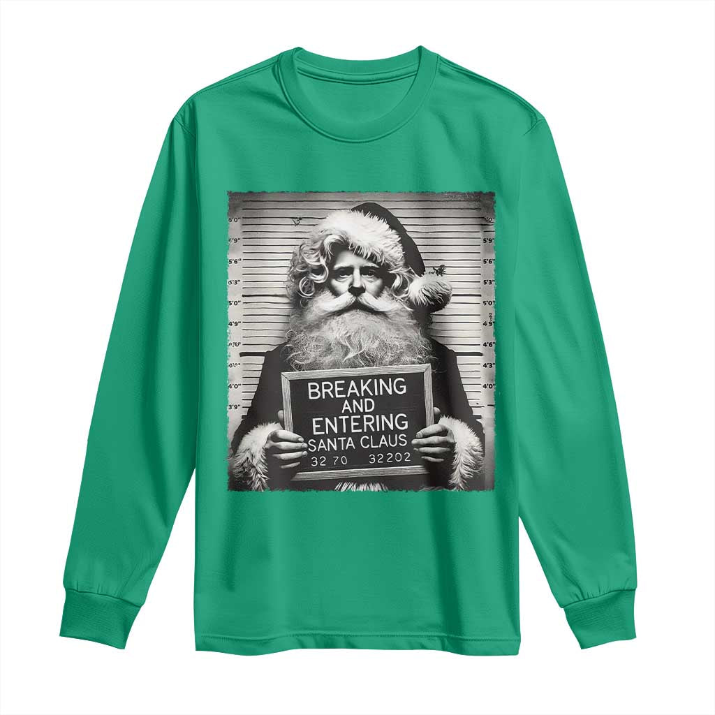 Funny Santa Mugshot Long Sleeve Shirt Naughty Christmas Festive Vibe TS02 Irish Green Print Your Wear