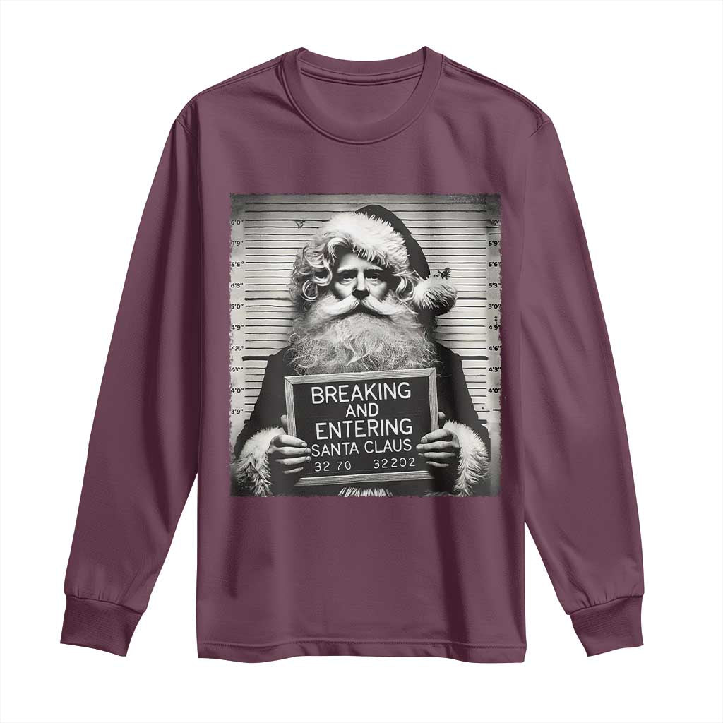 Funny Santa Mugshot Long Sleeve Shirt Naughty Christmas Festive Vibe TS02 Maroon Print Your Wear