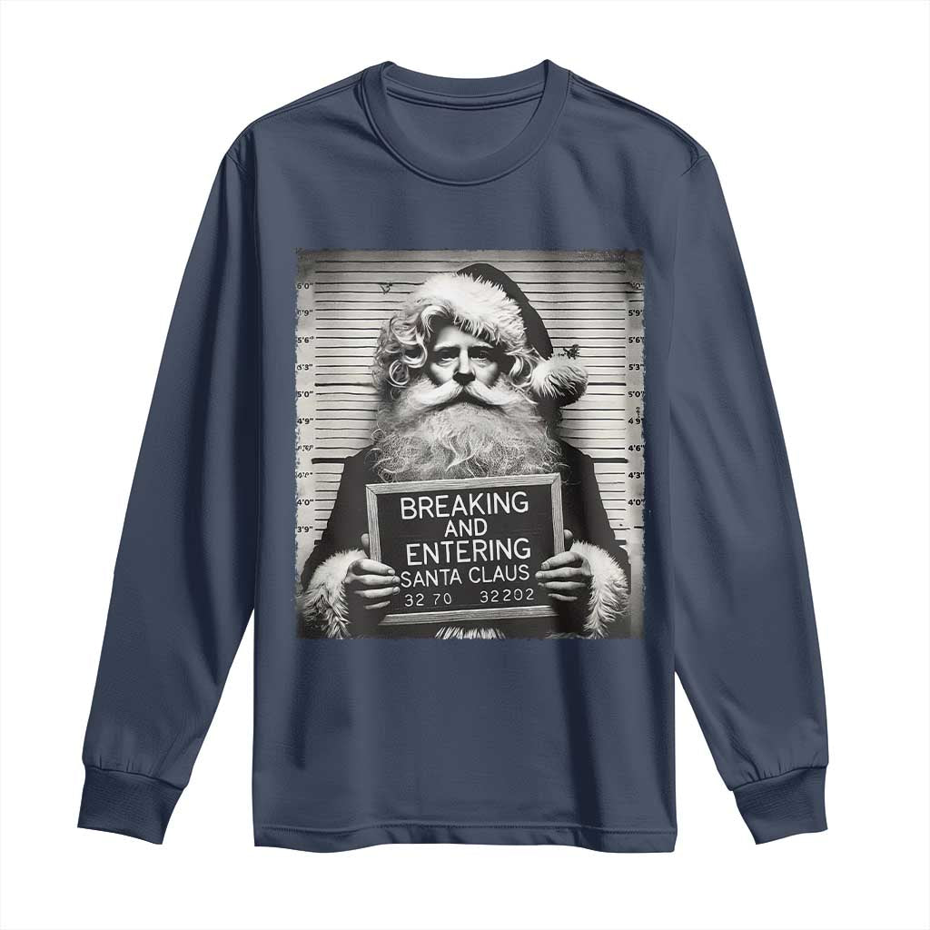Funny Santa Mugshot Long Sleeve Shirt Naughty Christmas Festive Vibe TS02 Navy Print Your Wear