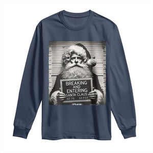 Funny Santa Mugshot Long Sleeve Shirt Naughty Christmas Festive Vibe TS02 Navy Print Your Wear