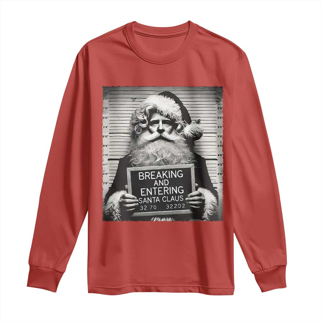 Funny Santa Mugshot Long Sleeve Shirt Naughty Christmas Festive Vibe TS02 Red Print Your Wear