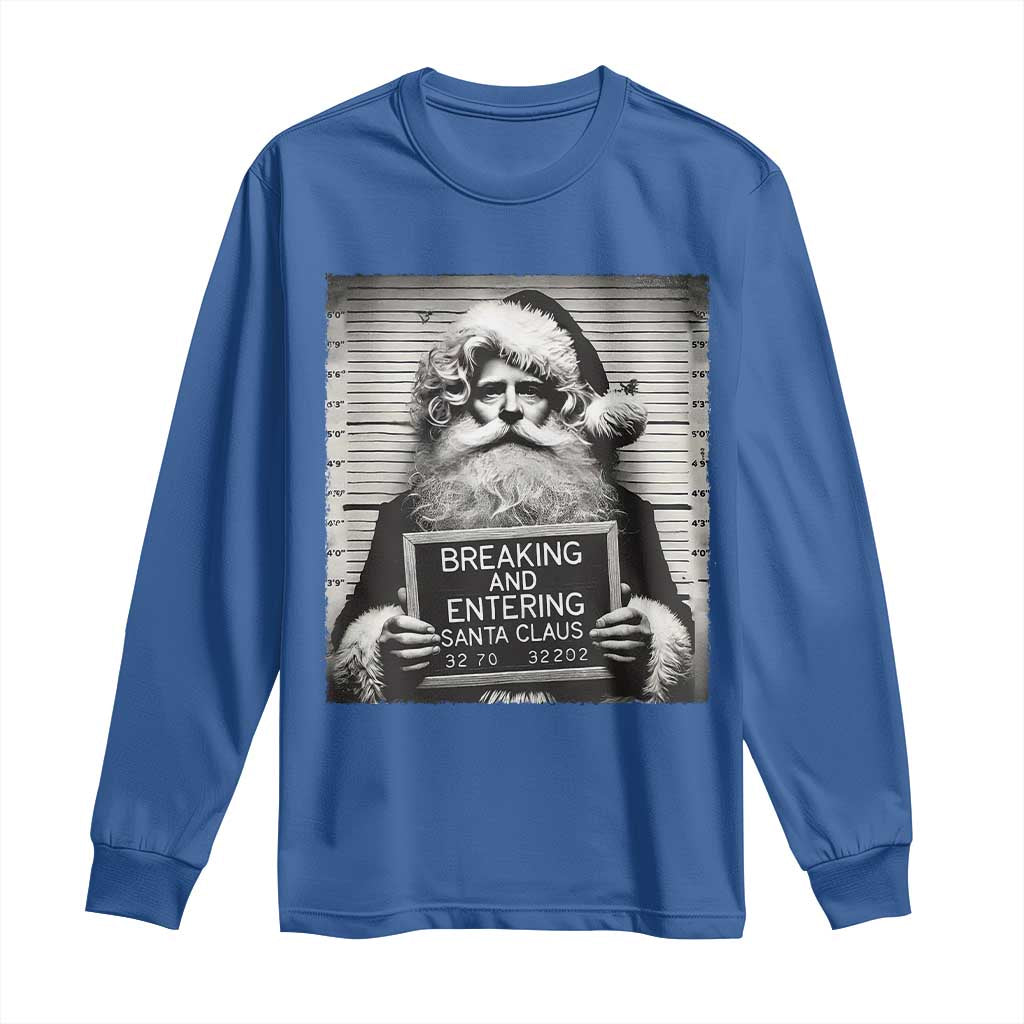 Funny Santa Mugshot Long Sleeve Shirt Naughty Christmas Festive Vibe TS02 Royal Blue Print Your Wear